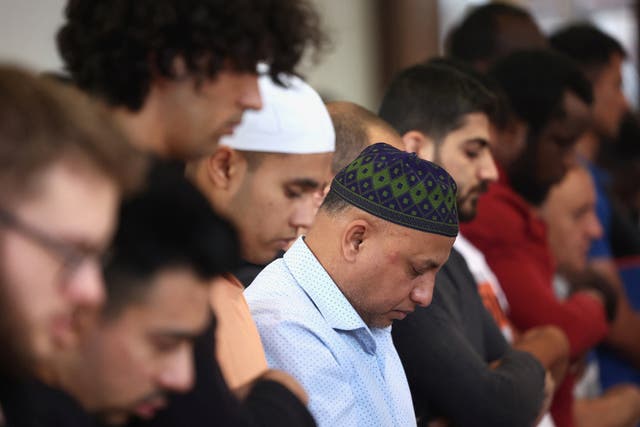 <p>Muslims attend prayers at the Abdullah Quilliam Mosque last week </p>