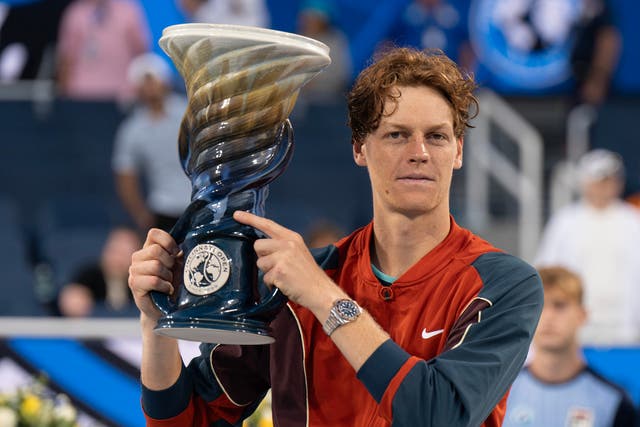 <p> Jannik Sinner poses after winning the Cincinnati Open.</p>