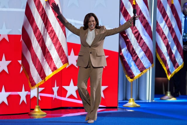 <p>Kamala Harris steps out for a surprise appearance at the Democratic National Convention in Chicago on August 19  </p>