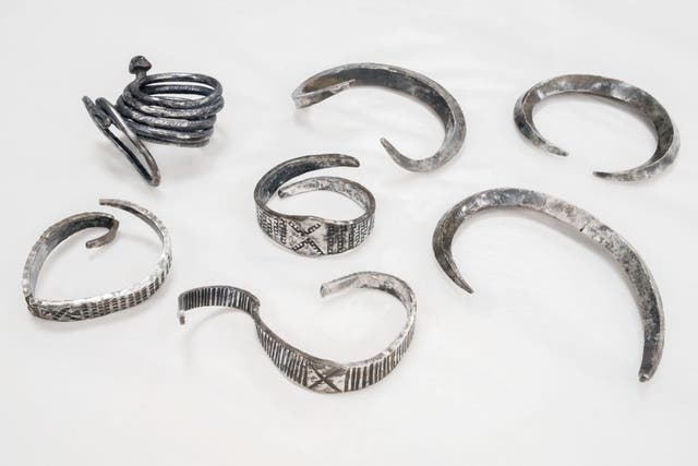 <p>Viking Age silver jewellery found by student in Denmark </p>