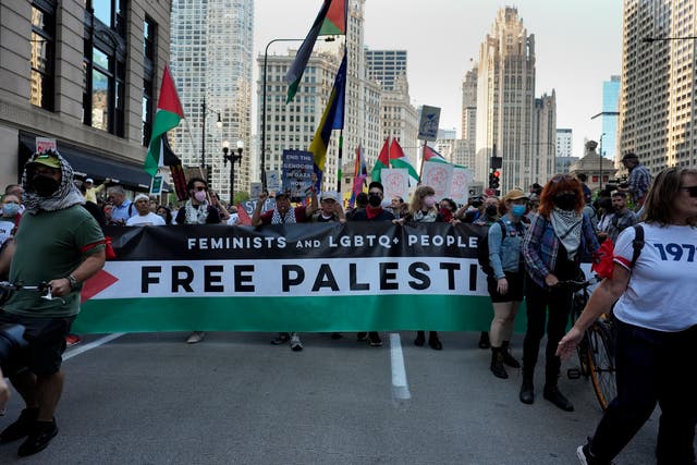 <p>Pro-Palestinian demonstrators in Chicago </p>