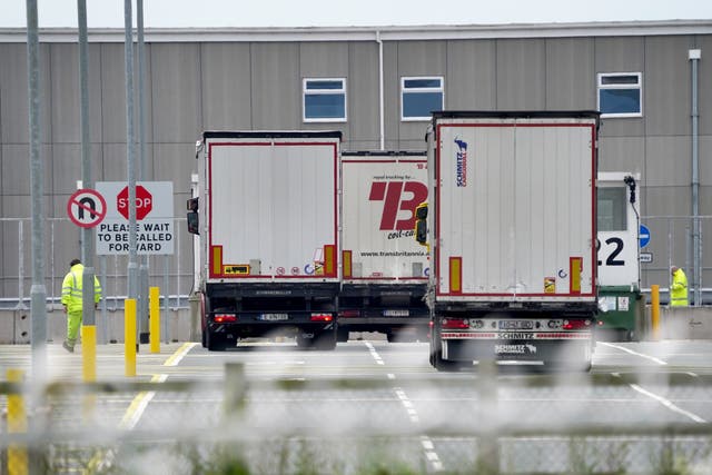 Lorries at the Sevington Inland Border Facility in Ashford as the National Audit Office warns over uncertainty for a post-Brexit border controls system