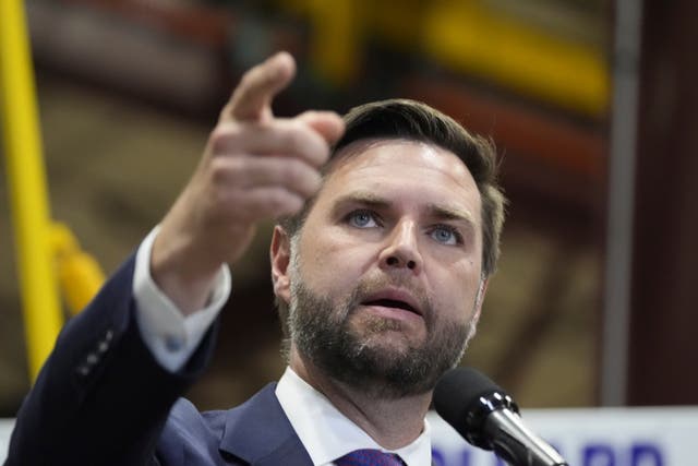 <p>Republican vice presidential nominee JD Vance at a campaign event on August 7 in Eau Claire, Wisconsin. Vance was an early investor and public advocate for AppHarvest </p>