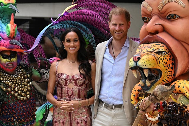 <p>Harry and Meghan at the National Centre for the Arts in Bogota</p>