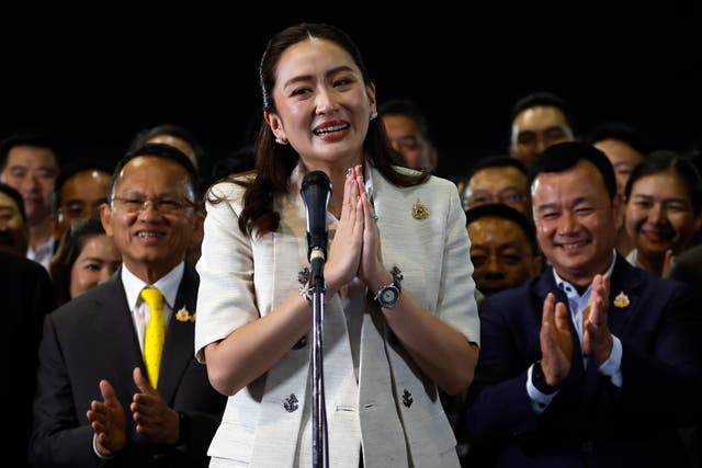 <p>Paetongtarn Shinawatra – known by her nickname ‘Ung Ing’ – speaks after being appointed PM of Thailand</p>