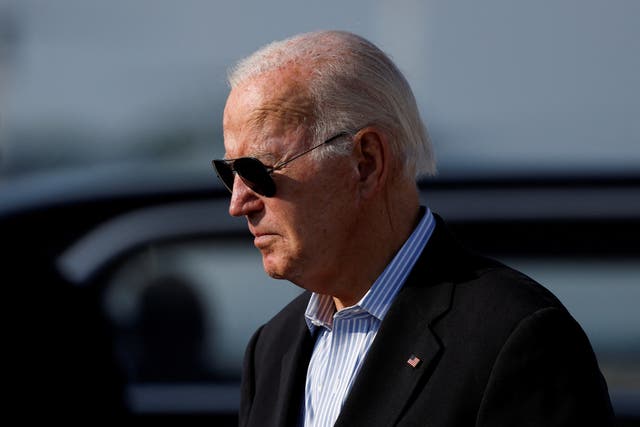 <p>FILE PHOTO: U.S. President Joe Biden disembarks Air Force One at Joint Base Andrews, Maryland, U.S. August 18, 2024. REUTERS/Daniel Becerril/File Photo</p>